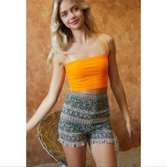 Private Label Pants - New Adorable David And Dani Light Teal Printed Skinny Shorts